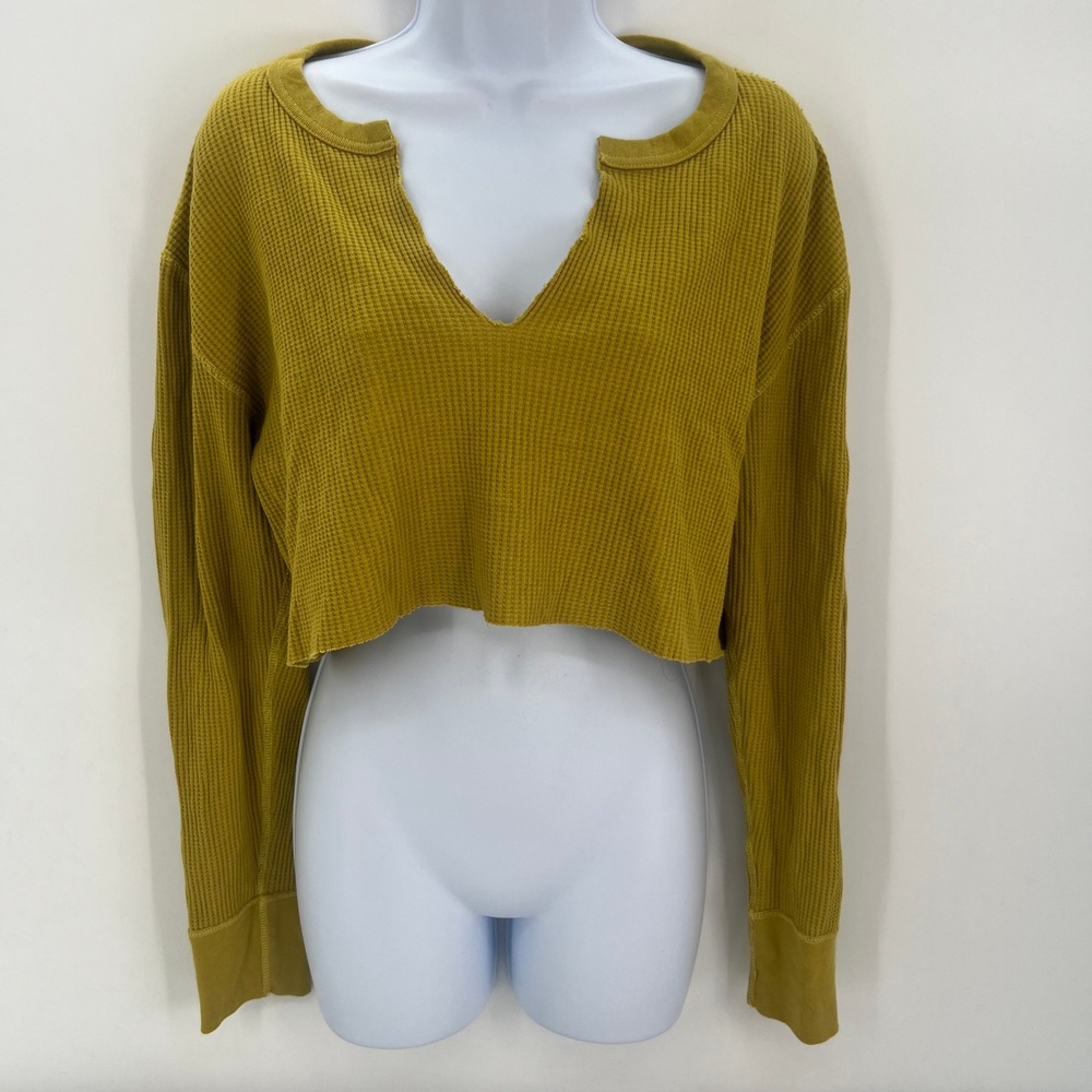 BDG Urban Outfitters Mustard Yellow Waffle Knit Cropped Thermal Top Womens M